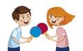 Boy with a girl playing table tennis. competition athletes.